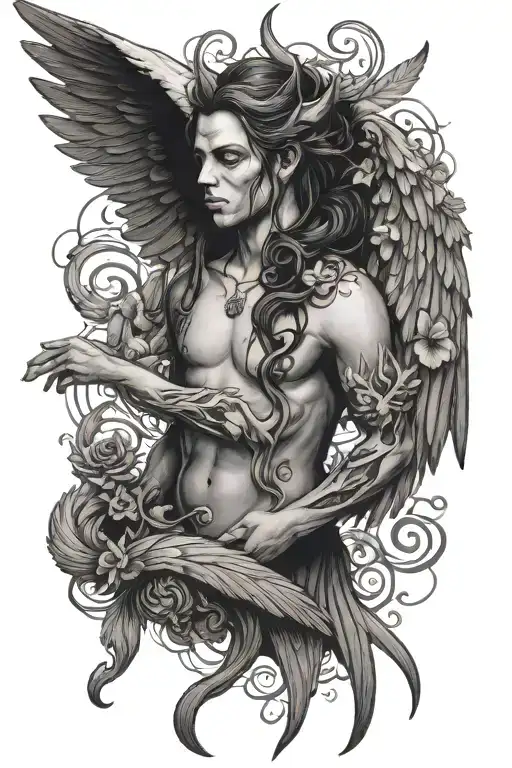 half Angel half devil with wing spread tattoo design idea