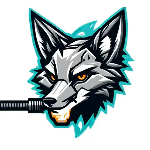 Mechanical fox head logo. Fox head is plugged into a battery. Low detail, simple design. tattoo design idea