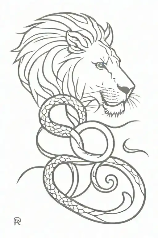 snake and lion sign tattoo design idea