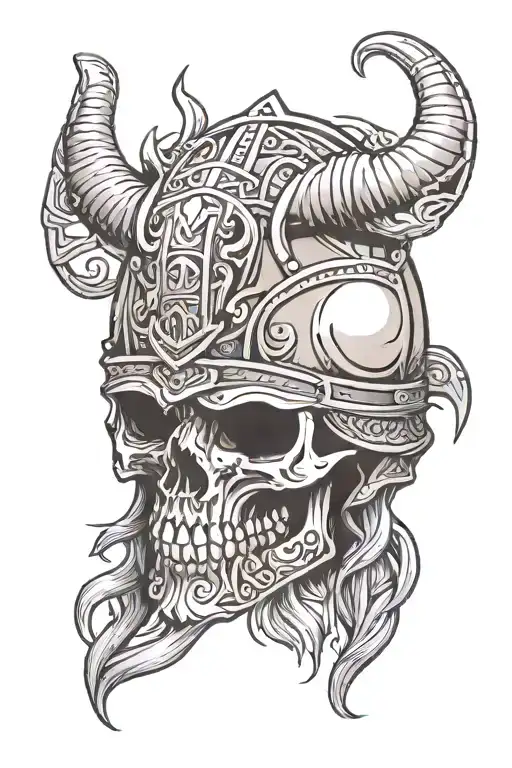 Viking tattoo, skull, helmet, horns, tattoo design idea