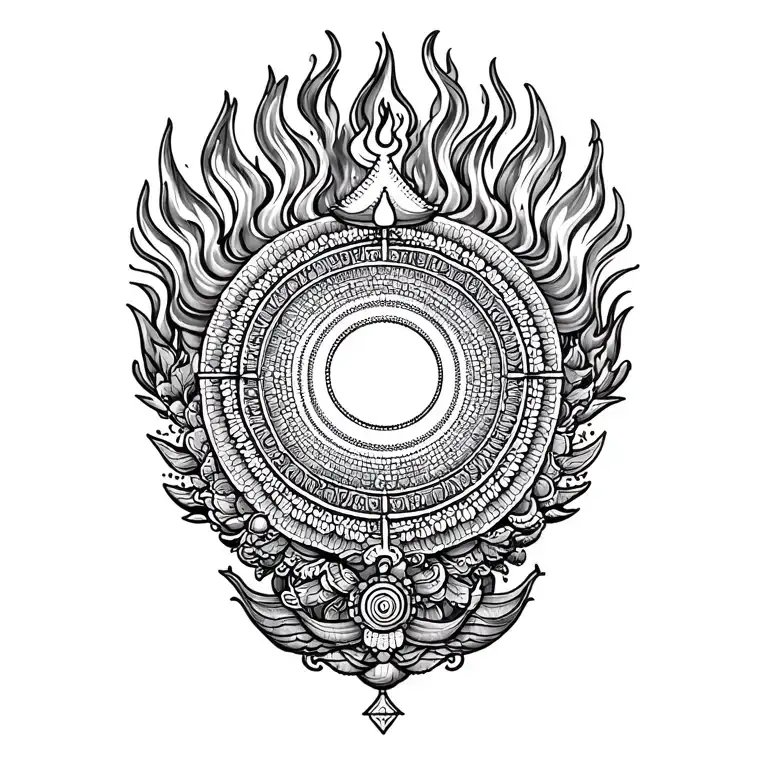 Sri Chakra Surrounded by Sudharsana Chakra Emitting Flames tattoo design idea