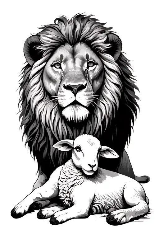 lion laying with a lamb tattoo design idea