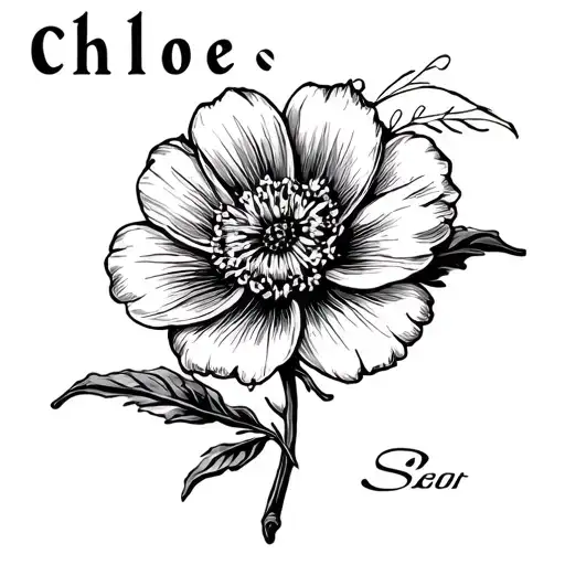 "Chloe " single flower with name as the stem  tattoo design idea
