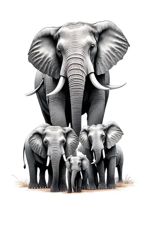 family of 4 elephants tattoo design idea