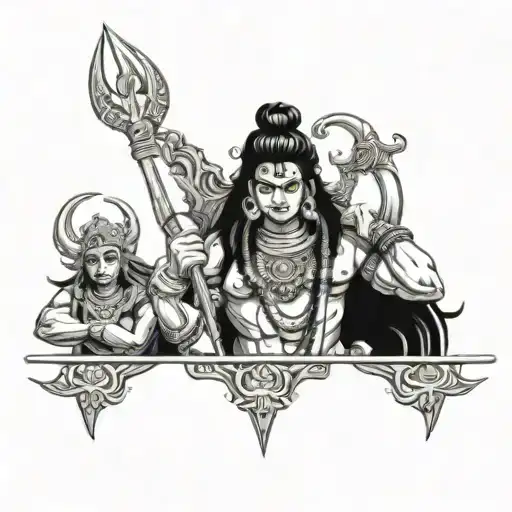 Shiva's trident and Kali's trident and Hanuman's gada tattoo design idea