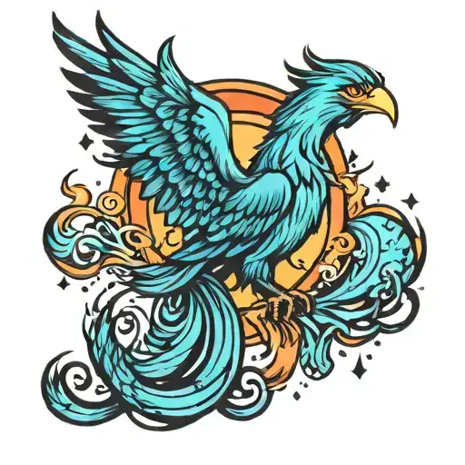phoenix rising with moon and stars and semicolon  tattoo design idea