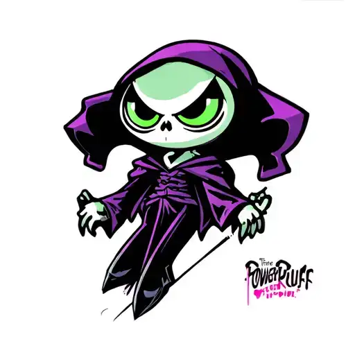 Grim Reaper in the style of the Powerpuff Girls cartoon show  tattoo design idea