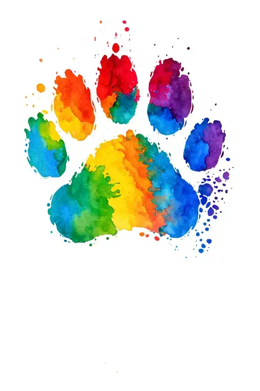 rainbow path with dog paw print tattoo design idea