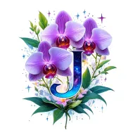 Orchid with the letter j galaxy girls with stars tattoo design idea