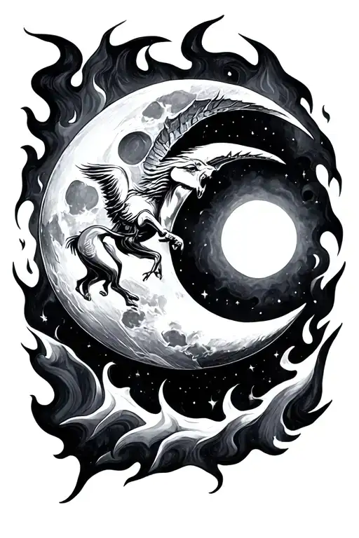 Half Moon, fire, Sagittarius tattoo design idea