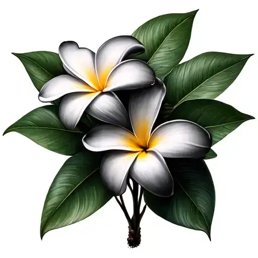 plumeria flowers black and grey pop of color tattoo design idea