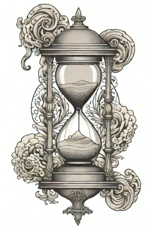 Hourglass with sea waves sand inside with waves tattoo design idea