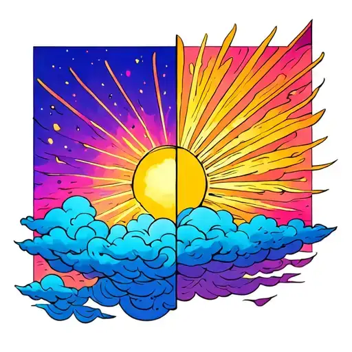 One half is a sun with rays only and The other half is clouds only tattoo design idea