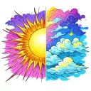 One half is a sun with rays only and The other half is clouds only tattoo design idea