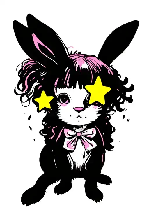 lil peep and he pink bunny with yellow stars forming tattoo design idea