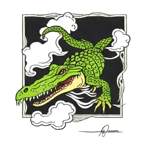 crocodile swimming tattoo design idea