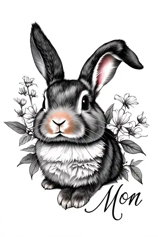 Bunny birth flowers memory mom tattoo design idea