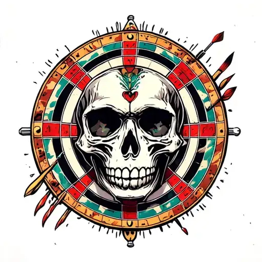 skull with dart board patterns tattoo design idea