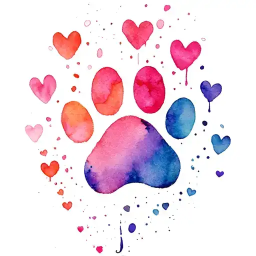 dog paw print hearts and color splashes tattoo design idea