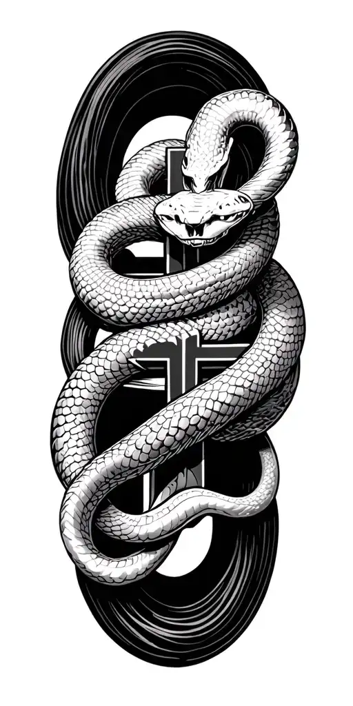 Vector elongated snake silhouette snakes slithering wrapped around crucifix tattoo design idea