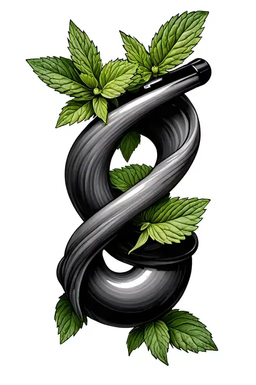 spiralled pipe with mint leaves intertwined tattoo design idea
