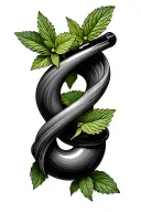 spiralled pipe with mint leaves intertwined tattoo design idea