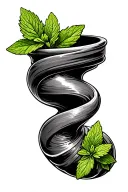 spiralled pipe with mint leaves intertwined tattoo design idea