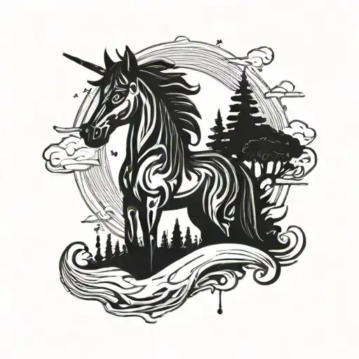 design a negative space bojack horseman tattoo where the darkness is the liquid from the view from halfway down tattoo design idea