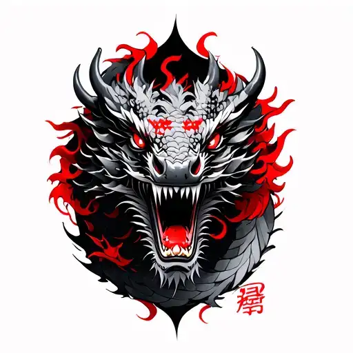 gakkin neo Japanese black and red dragon tattoo design idea