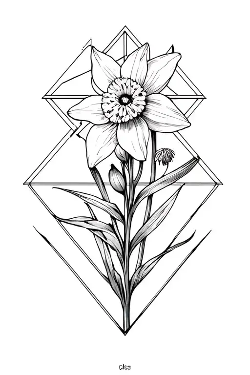 Daffodil and Aster flower intertwined within a geometric shape tattoo design idea
