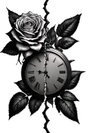 broken clock with rose surrounded tattoo design idea