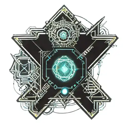 sigils intertwined, tired eye, spikes tattoo design idea