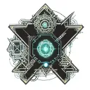 sigils intertwined, tired eye, spikes tattoo design idea