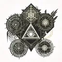 sigils intertwined, tired eye, spikes tattoo design idea