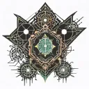 sigils intertwined, tired eye, spikes tattoo design idea