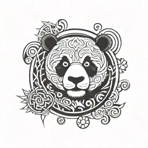 panda and circle shape tattoo design idea