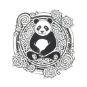 panda and circle shape tattoo design idea