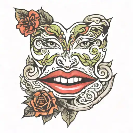 red kiss with bottom lip spelling cyanide tattoo design idea