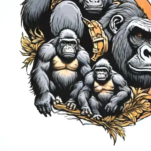 Gorilla family hiking tattoo design idea