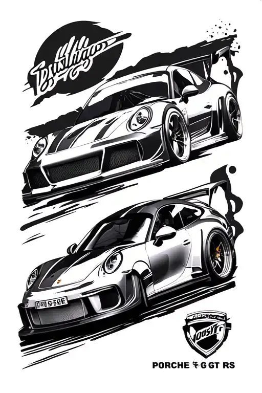 Porsche 911 GT3 RS sleeve with a nome driving it  tattoo design idea