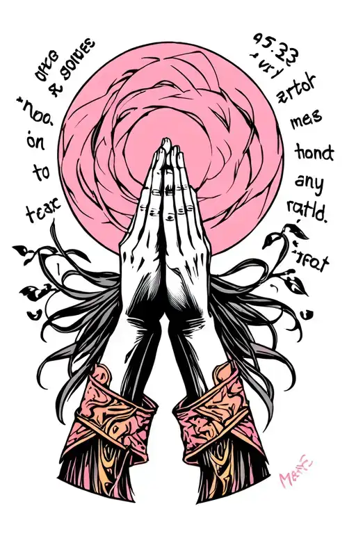 praying hands with mark 9:23 written tattoo design idea