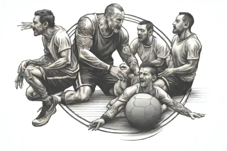 family watching handball player in action tattoo design idea