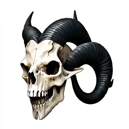 Ram skull black devil horns tattoo design idea