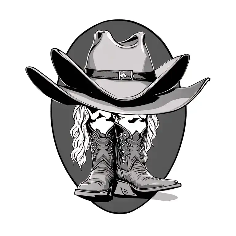 cowboy hat and boots tattoo design idea