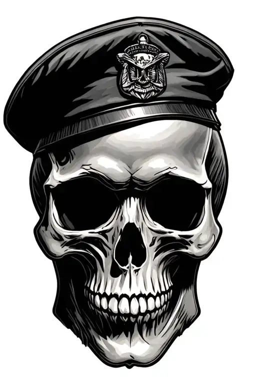 skull with military beret tattoo design idea