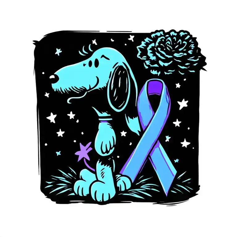 Pancreatic cancer ribbon with snoopy looking tattoo design idea