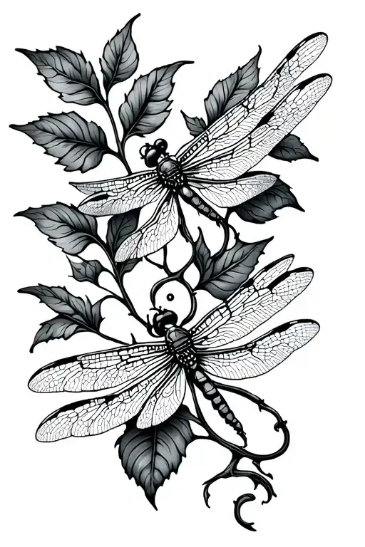 Create a dainty line tattoo of a vine for top of shoulder  with a pretty dragonfly. Make the body of the dragonfly the n tattoo design idea