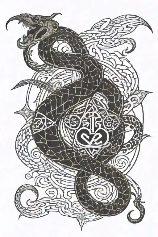 world serpent and runes tattoo design idea