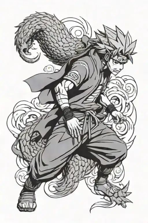 naruto in front of kurama tattoo design idea