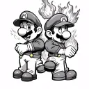mario back to back with luigi with holding fireball  tattoo design idea